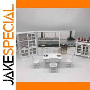 Vintage White Dollhouse Kitchen Set with Cabinet