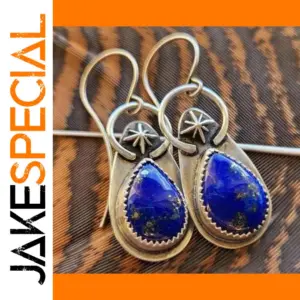 Vintage Silver Drop Earrings with Blue Stone