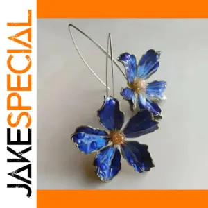 Vintage Blue Flower Drop Earrings for Women