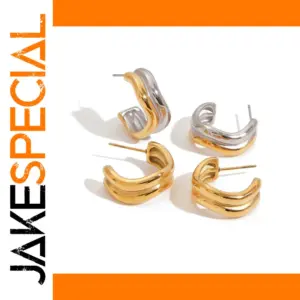 Modern Stainless Steel Wave Earrings Set