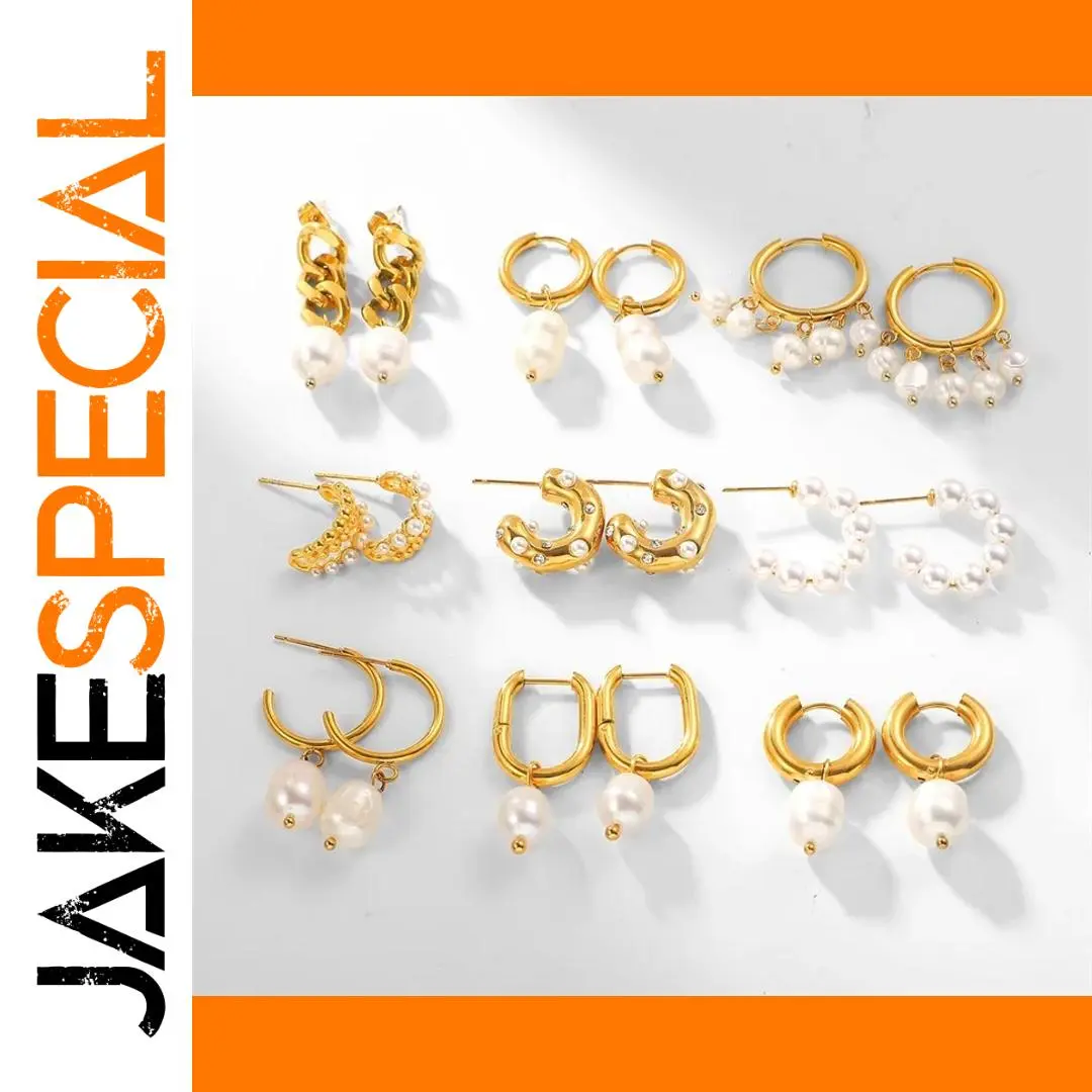 Gold Stainless Steel Pearl Drop Earrings 1 Gold Stainless Steel Pearl Drop Earrings