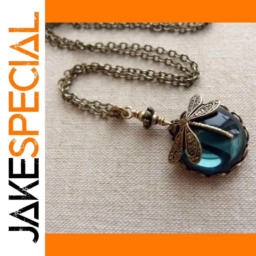 Vintage Dragonfly Necklace with Green Stone 1 Vintage Dragonfly Necklace with Green Stone