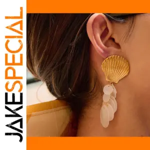 Gold Stainless Steel Shell Earrings JDE0103001