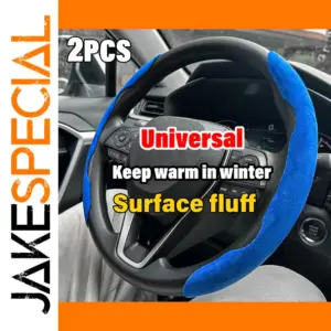 Blue Plush Steering Wheel Cover for 15-inch Wheels