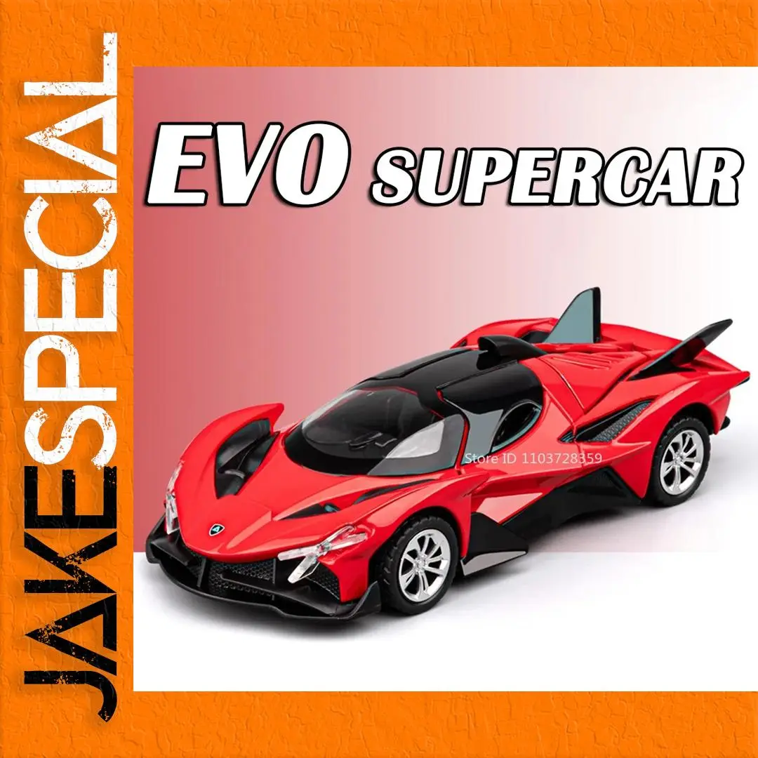 Red EVO Miniature Supercar Model 13.5cm with Lights 1 Red EVO Miniature Supercar Model 13.5cm with Lights