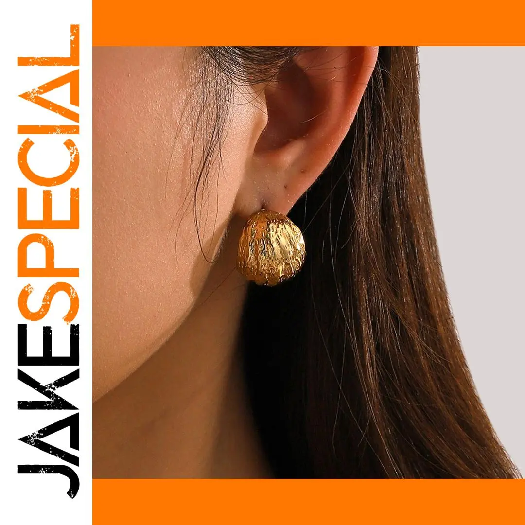 Stainless Steel Gold Textured Hoop Earrings 1 Stainless Steel Gold Textured Hoop Earrings