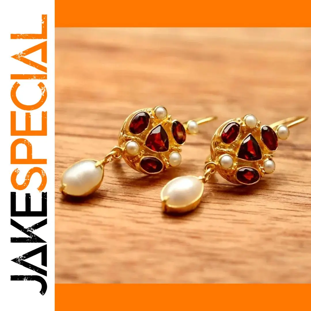 Vintage Gold-Tone Red Stone Drop Earrings 1 Vintage Gold-Tone Red Stone Drop Earrings