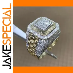 Gold Hip Hop Wedding Ring with Cubic Zirconia