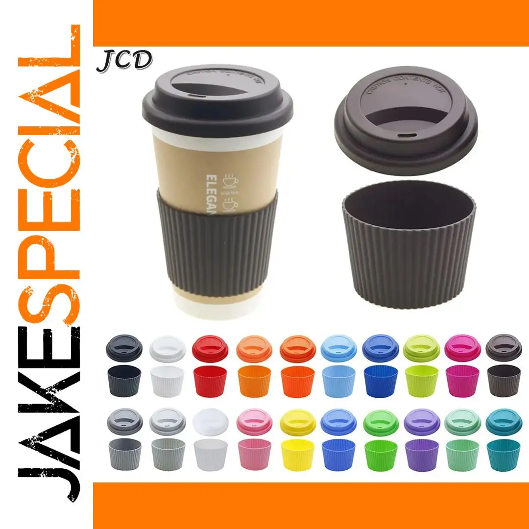 Silicone Cup Sleeve and Lid Set for 8.5-9 cm Cups 1 Silicone Cup Sleeve and Lid Set for 8.5-9 cm Cups
