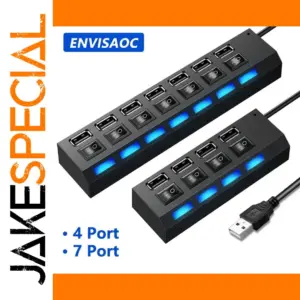 Black USB Hub Splitter with 7 Switches