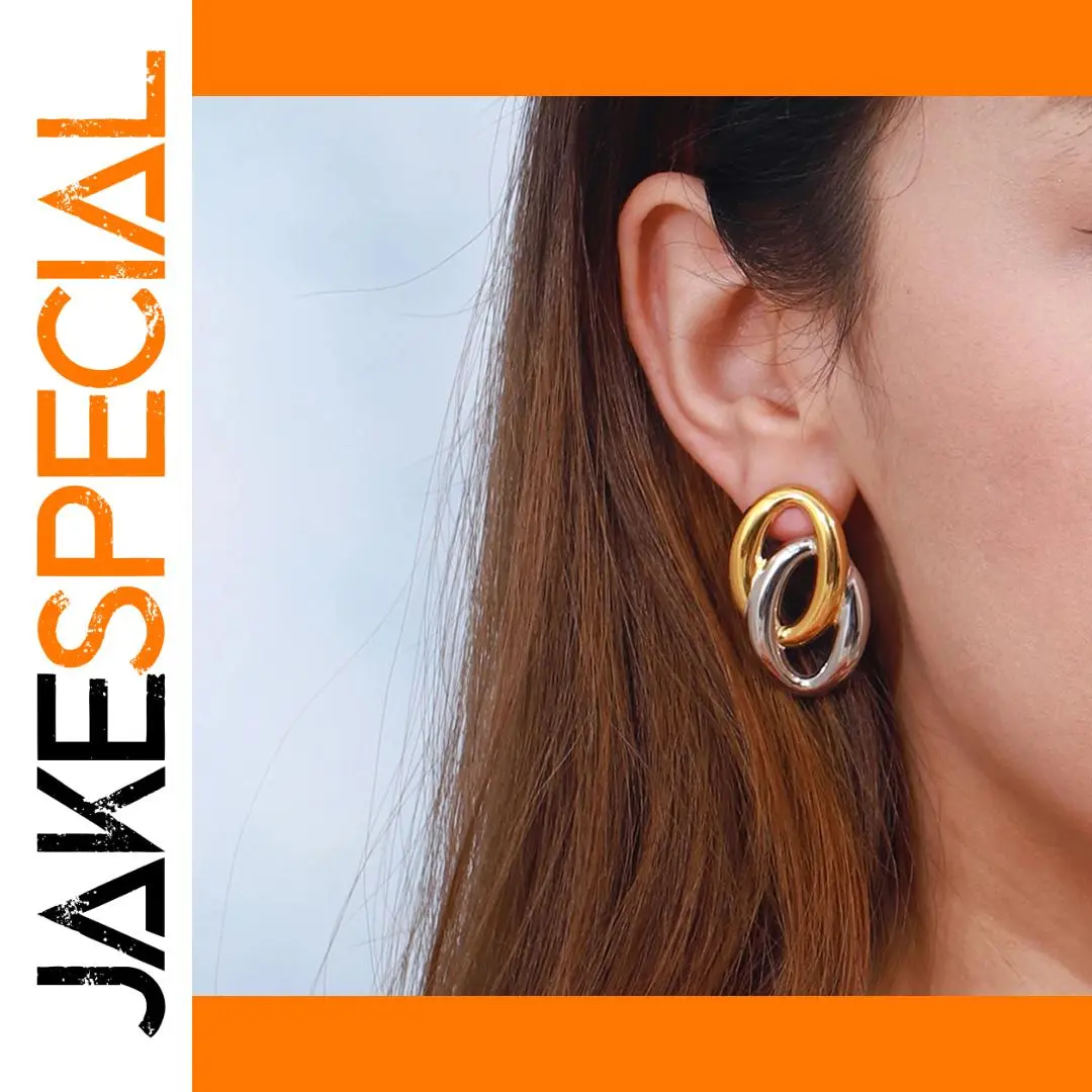 Minimalist Two-Tone Stainless Steel Oval Earrings 1 Minimalist Two-Tone Stainless Steel Oval Earrings