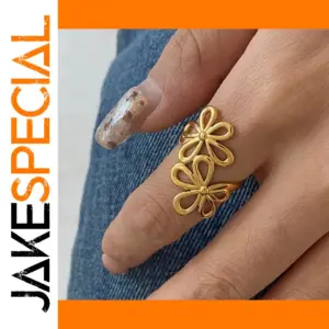 Stainless Steel Gold Floral Ring