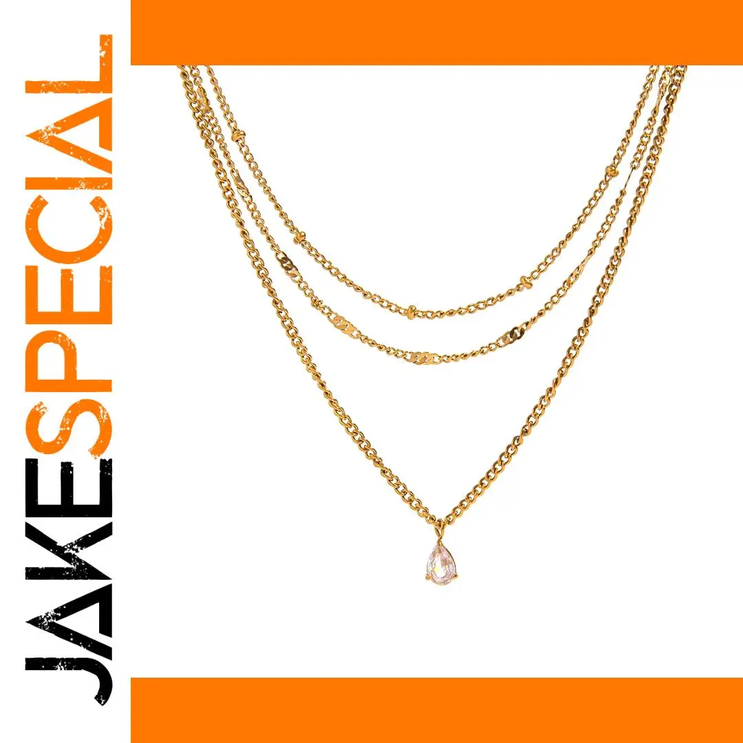 Elegant Stainless Steel Multi-Chain Necklace with Zircon Pendant 1 Elegant Stainless Steel Multi-Chain Necklace with Zircon Pendant