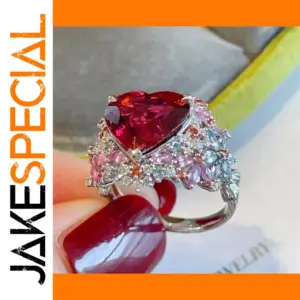 Heart-Shaped Ruby Sterling Silver Ring for Women