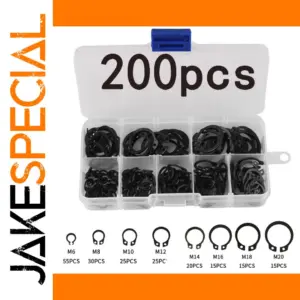 200-Piece Carbon Steel C-Clip Set for Metalworking