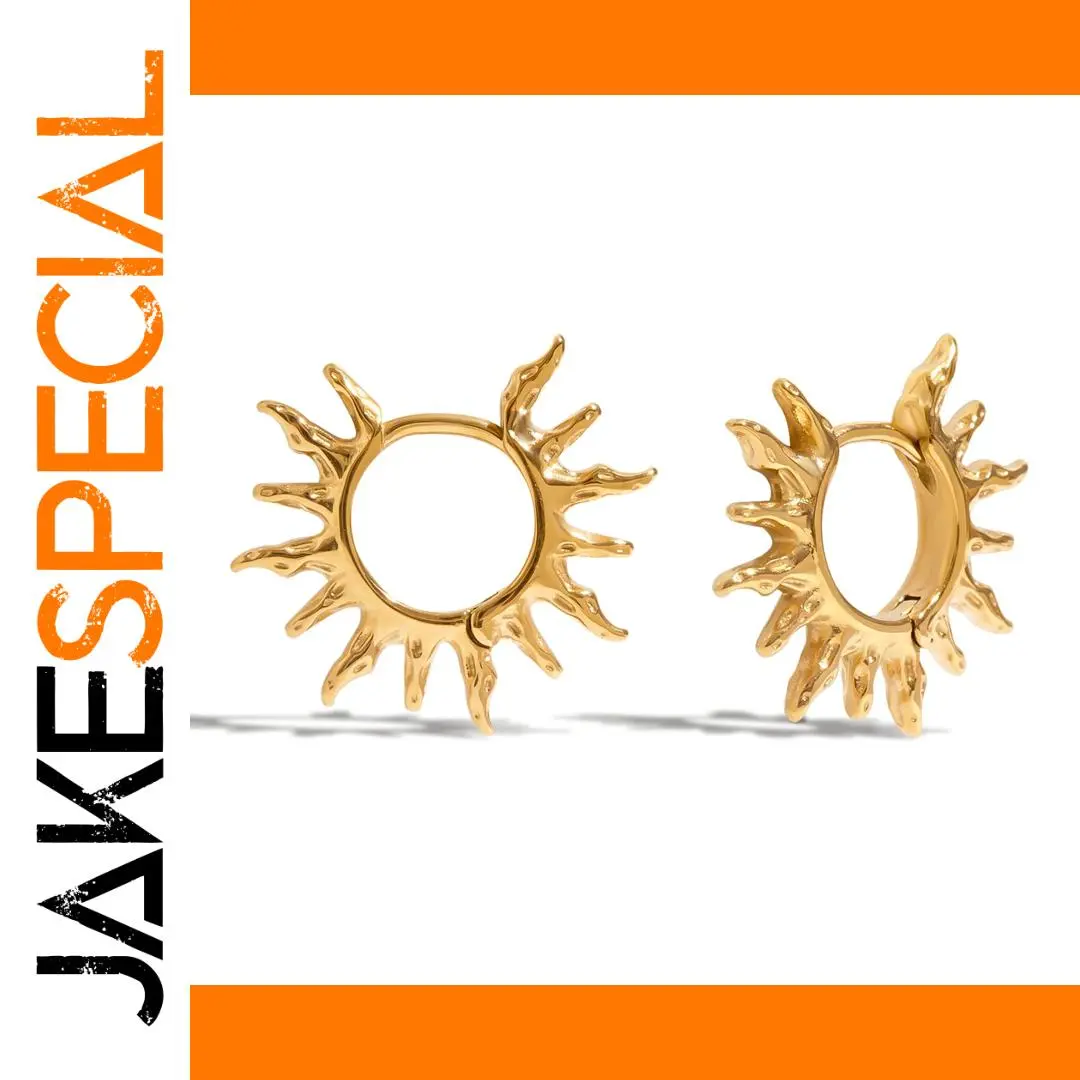 Stainless Steel Sun Pattern Hoop Earrings 1 Stainless Steel Sun Pattern Hoop Earrings