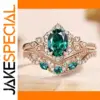 Rose Gold Women's Ring Set with Green Zircon