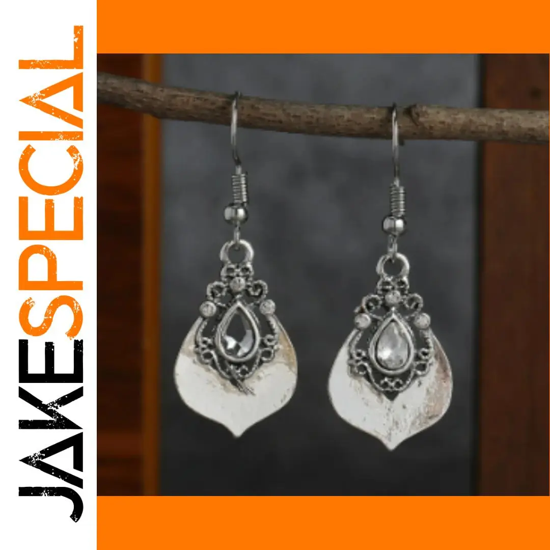 Vintage Water Droplet Earrings with White Stones 1 Vintage Water Droplet Earrings with White Stones