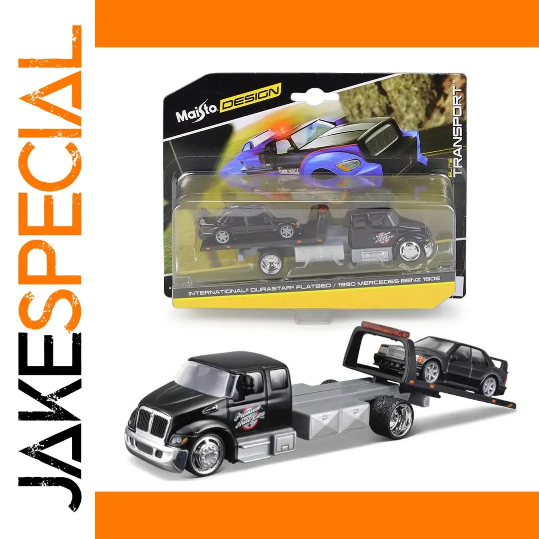 1:64 Scale Mercedes-Benz 190E & Flatbed Truck Set 1 1:64 Scale Mercedes-Benz 190E & Flatbed Truck Set