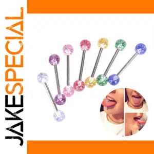 Vibrant Multicolor Glitter Tongue Piercings Set