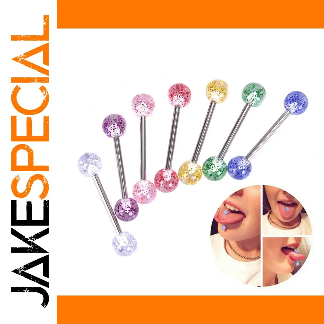 Vibrant Multicolor Glitter Tongue Piercings Set 1 Vibrant Multicolor Glitter Tongue Piercings Set