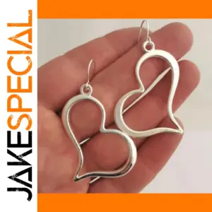 Silver Geometric Heart Earrings for Women