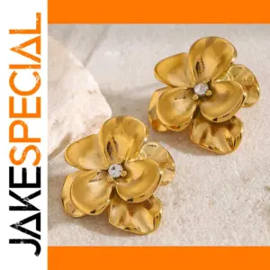 Elegant Gold Stainless Steel Flower Earrings