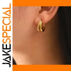 Stainless Steel Double-Layer Gold Hoop Earrings