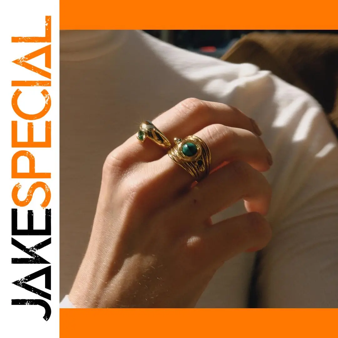 Vintage Gold Tone Stainless Steel Ring with Dark Green Gem 1 Vintage Gold Tone Stainless Steel Ring with Dark Green Gem