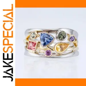 Multicolor Geometric Sterling Silver Ring for Women