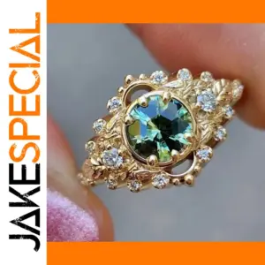 Gold and Green Zircon Floral Ring