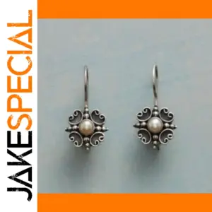 Vintage Floral Drop Earrings with Imitation Pearl
