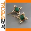 Vintage Green Stone Drop Earrings with Pearls