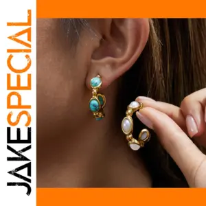 Stainless Steel C-Shaped Earrings with Turquoise Pearls