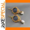 Vintage Blue Drop Earrings with Imitation Pearl