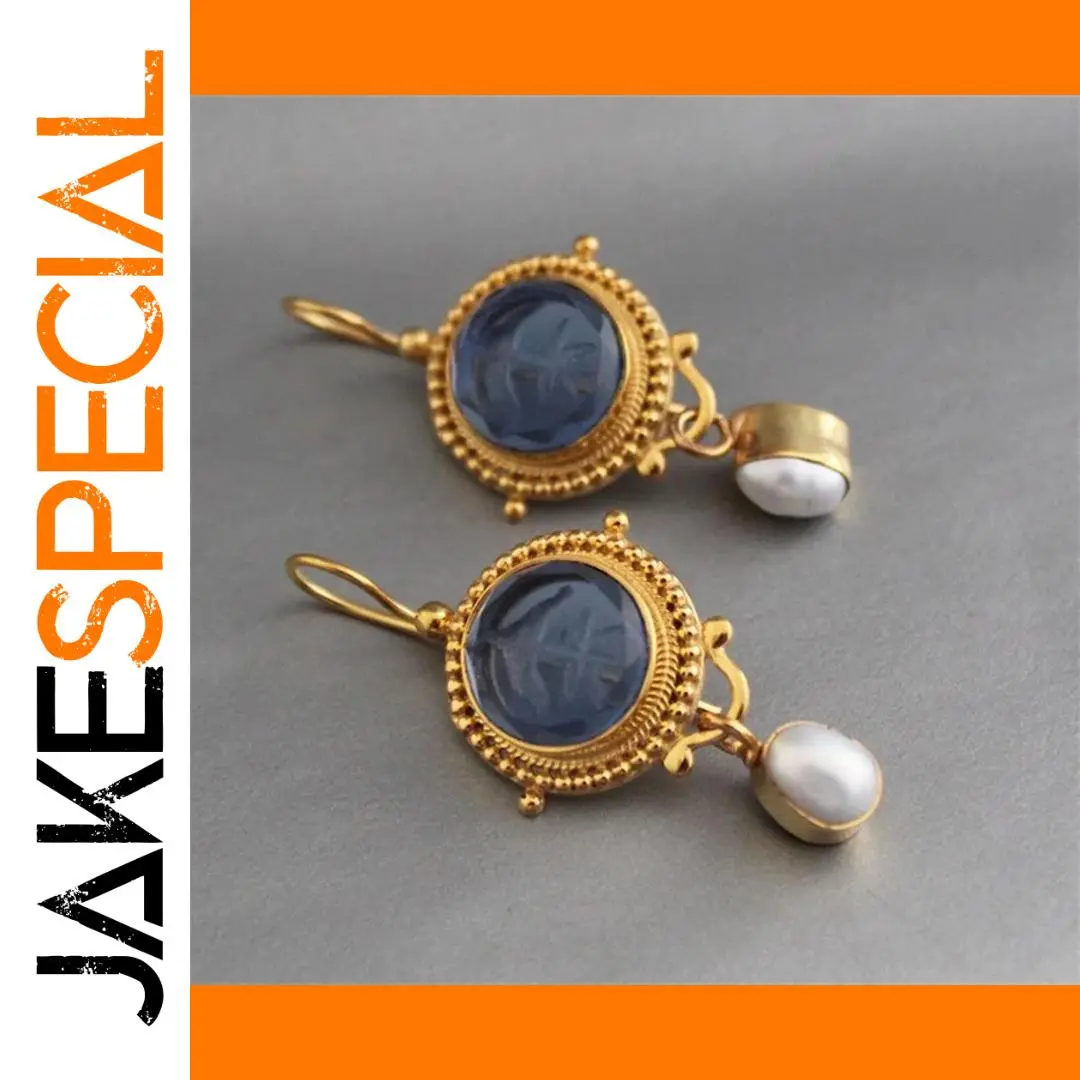 Vintage Blue Drop Earrings with Imitation Pearl 1 Vintage Blue Drop Earrings with Imitation Pearl