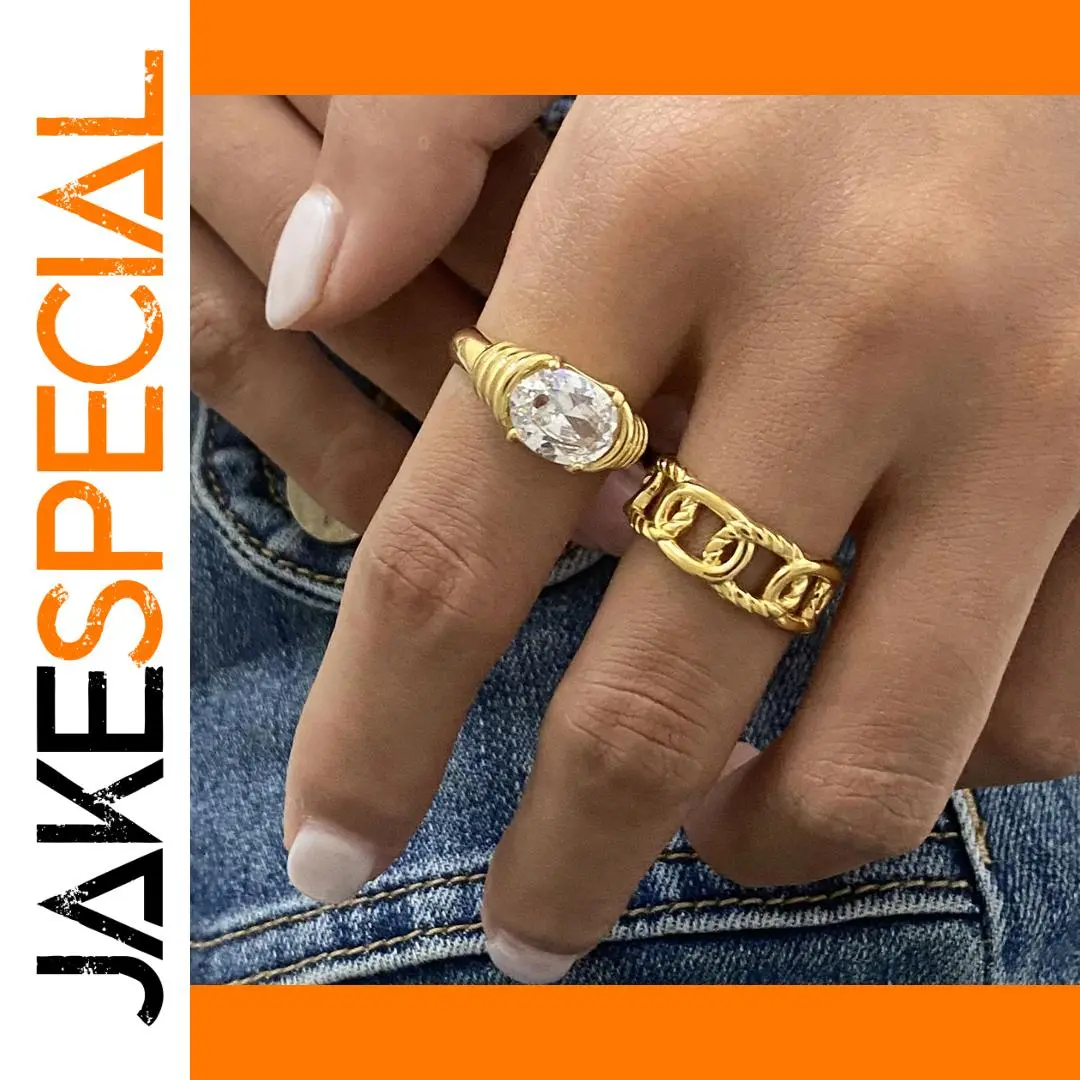 Gold Stainless Steel Stacked Rings Set 1 Gold Stainless Steel Stacked Rings Set