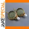 Vintage Green Stone Drop Earrings with Pearls