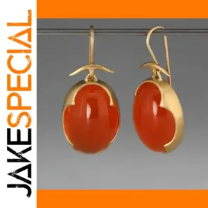 Vintage Wine-Red Oval Dangle Earrings