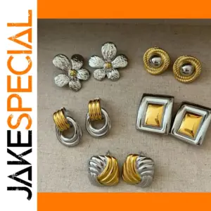 Vintage Stainless Steel Earrings Set with Gold Finish