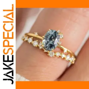 Elegant Geometric Gold Ring Set with Zircon Stones