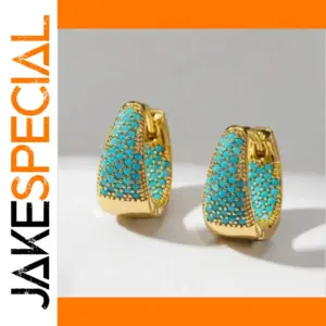 Gold-Tone Imitation Turquoise Hoop Earrings