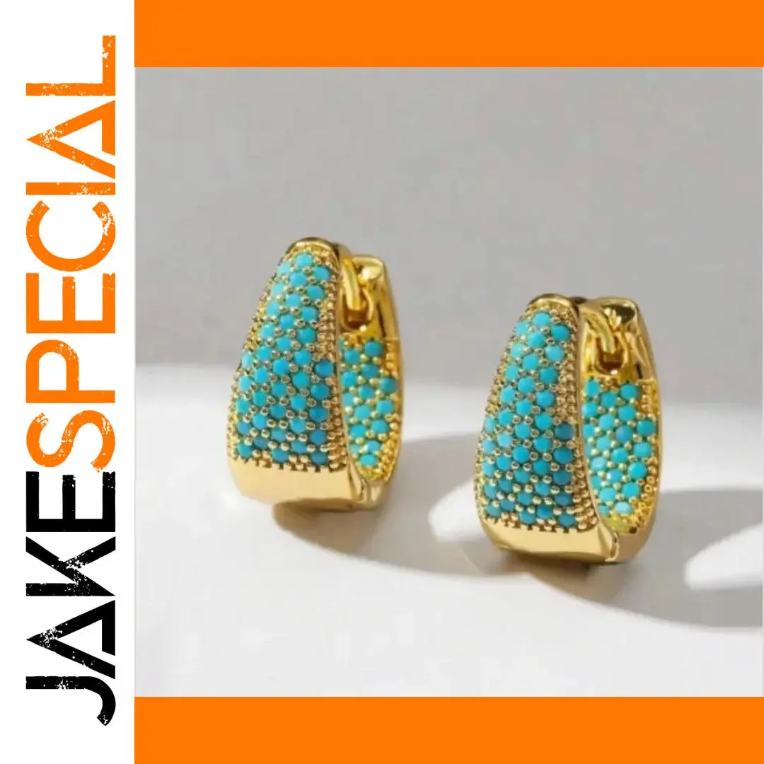 Gold-Tone Imitation Turquoise Hoop Earrings 1 Gold-Tone Imitation Turquoise Hoop Earrings