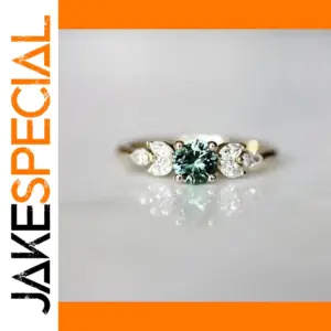 Gold Women's Ring with Green Gem and Zircon Accents