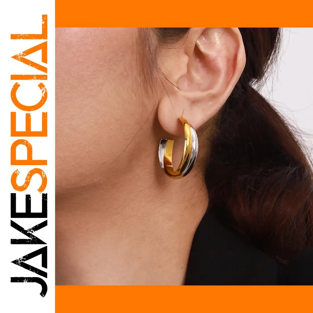 Mixed Metal Stainless Steel Hoop Earrings 1 Mixed Metal Stainless Steel Hoop Earrings