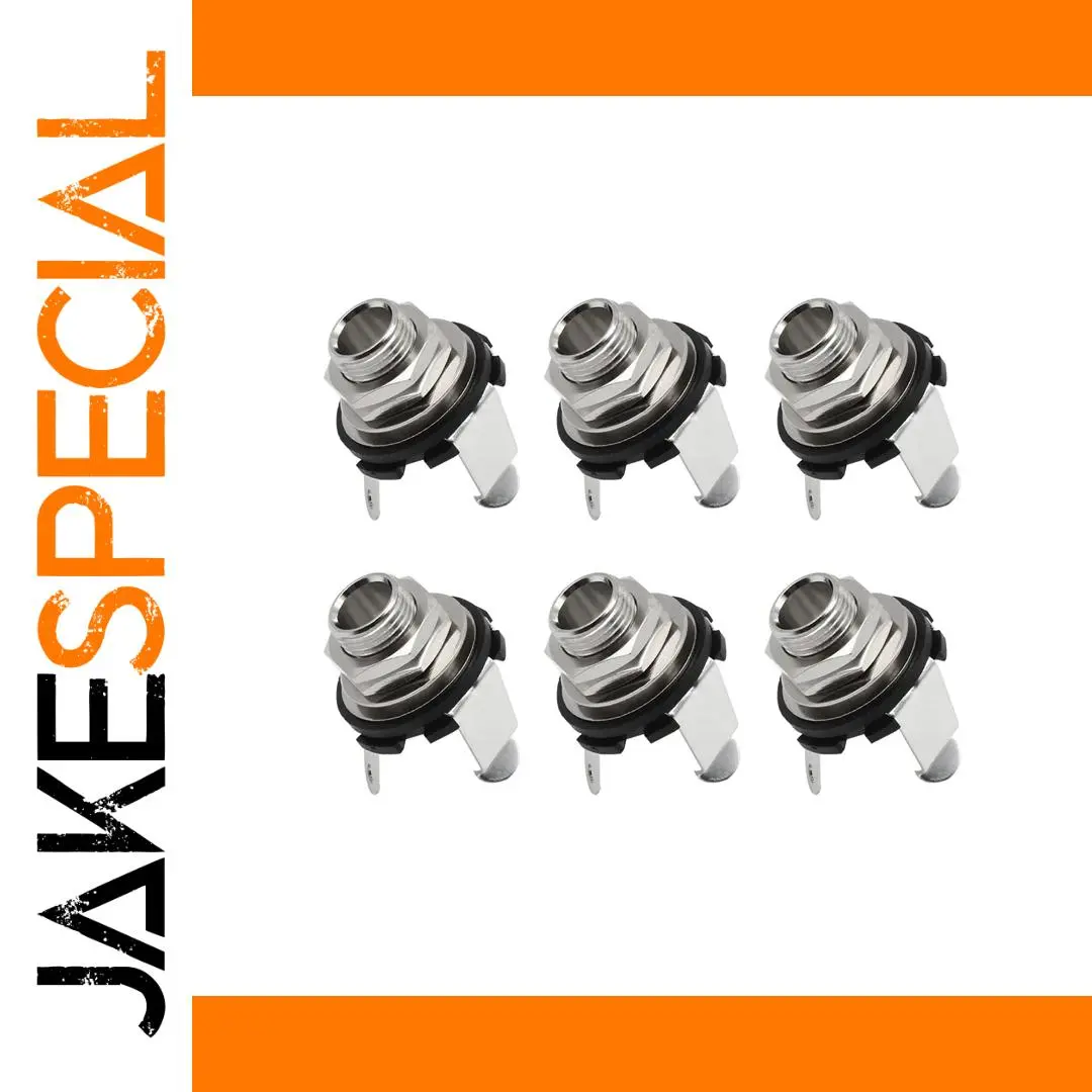 Set of Six Chrome Guitar Mono Jack Sockets 1 Set of Six Chrome Guitar Mono Jack Sockets
