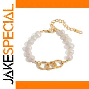 Elegant Stainless Steel Pearl and Gold Bracelet