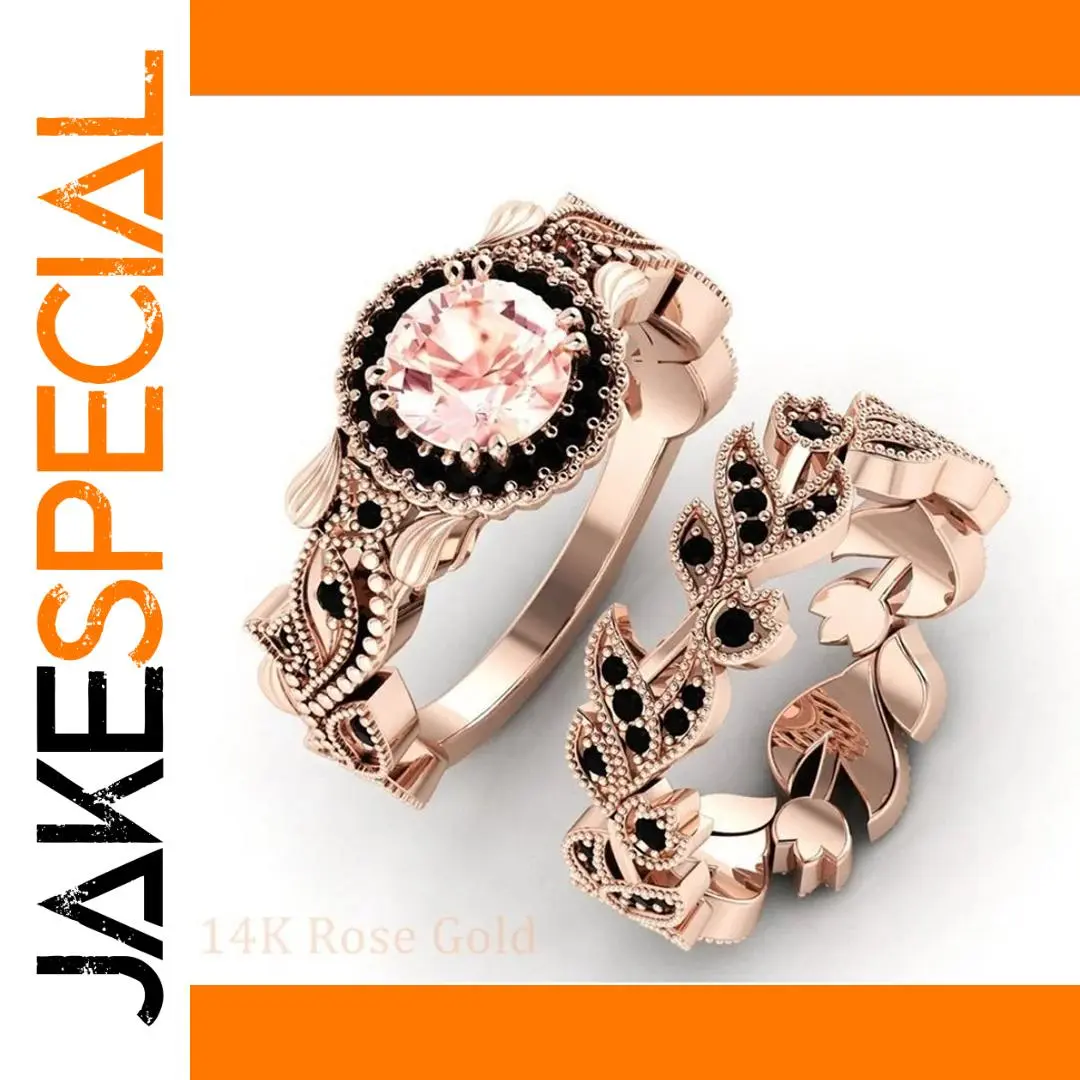Vintage Rose Gold Floral Ring Set for Women 1 Vintage Rose Gold Floral Ring Set for Women