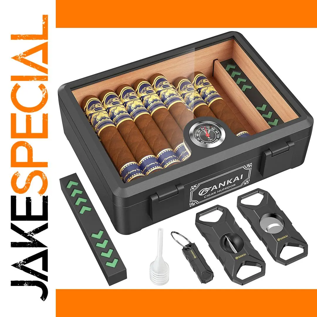 Black Glass-Top Cigar Humidor for 25 Cigars 1 Black Glass-Top Cigar Humidor for 25 Cigars