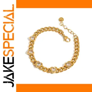 Elegant Gold-Tone Heart Zirconia Stainless Steel Bracelet